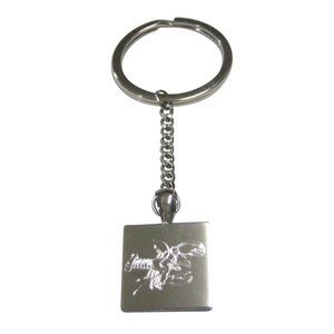 Silver Toned Square Etched Lobster Pendant Keychain